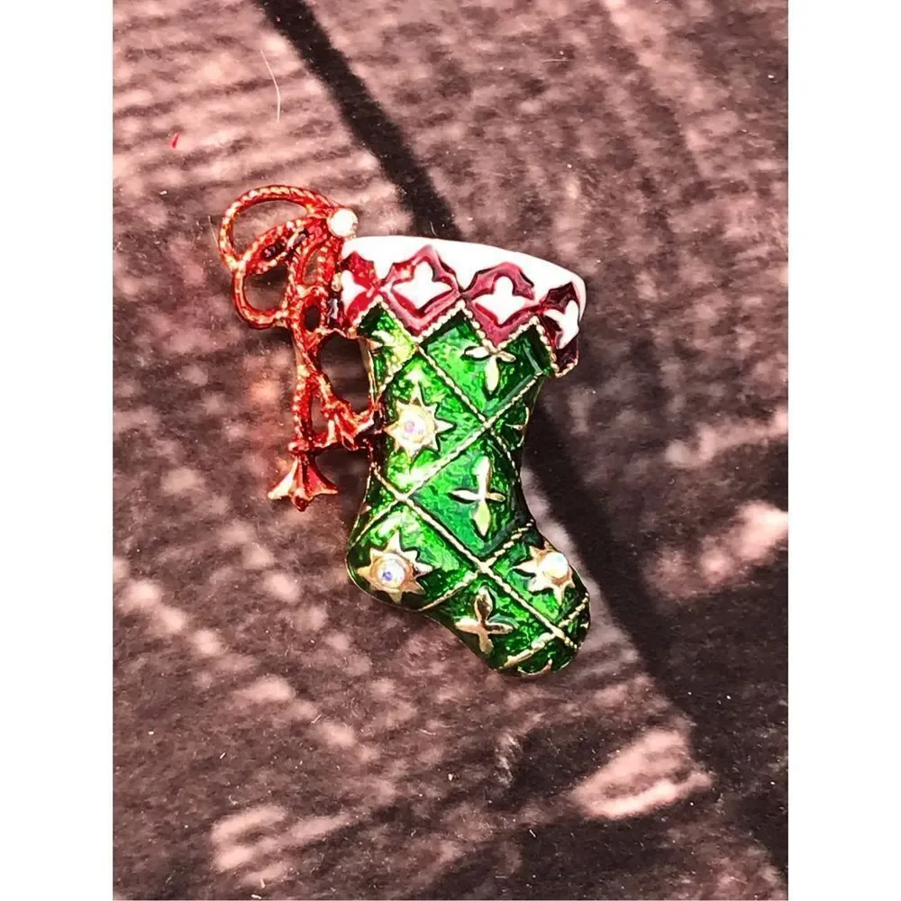 Crystal Christmas Stocking Brooch‎